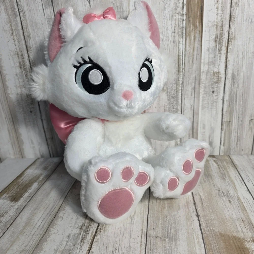 Disney Store Marie Aristocats Plush White Pink Satin Bow Stuffed Animal 14 inch